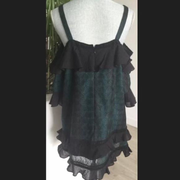 Anthropologie Tiered Teal Ruffle Lace Mini Dress - Picture 5 of 8